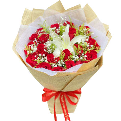 岳阳19朵红玫瑰1支百合，永恒之美