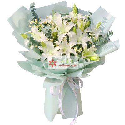 岳阳6支白色多头百合,温馨的祝福