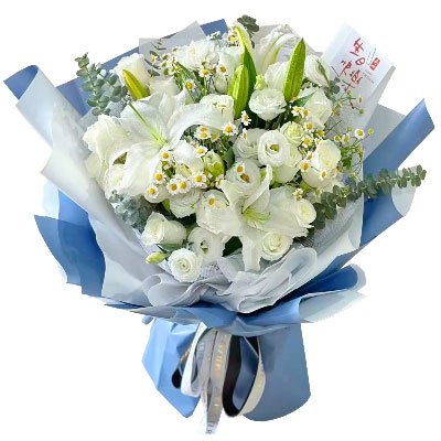 岳阳11朵白玫瑰桔梗百合，爱永恒不息