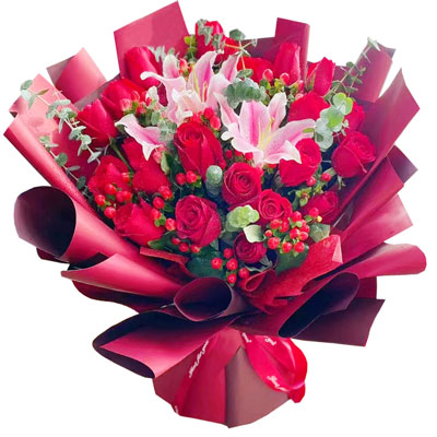 岳阳22朵红玫瑰百合，爱的火焰