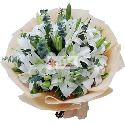 岳阳9支白色多头百合，祝福你幸福