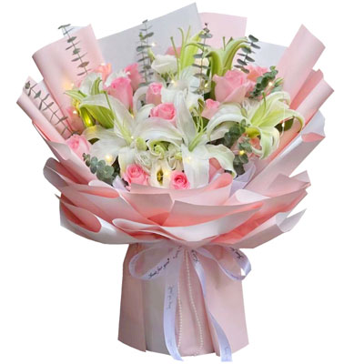 岳阳16朵粉玫瑰百合，感情稳定坚固