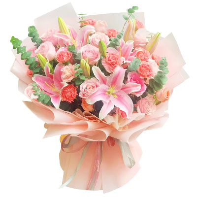 岳阳11朵粉色康乃馨玫瑰百合，充满爱和温馨